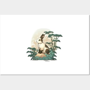 Ukiyoe Style Rabbit Japanese Moon Bunny Illustration Posters and Art